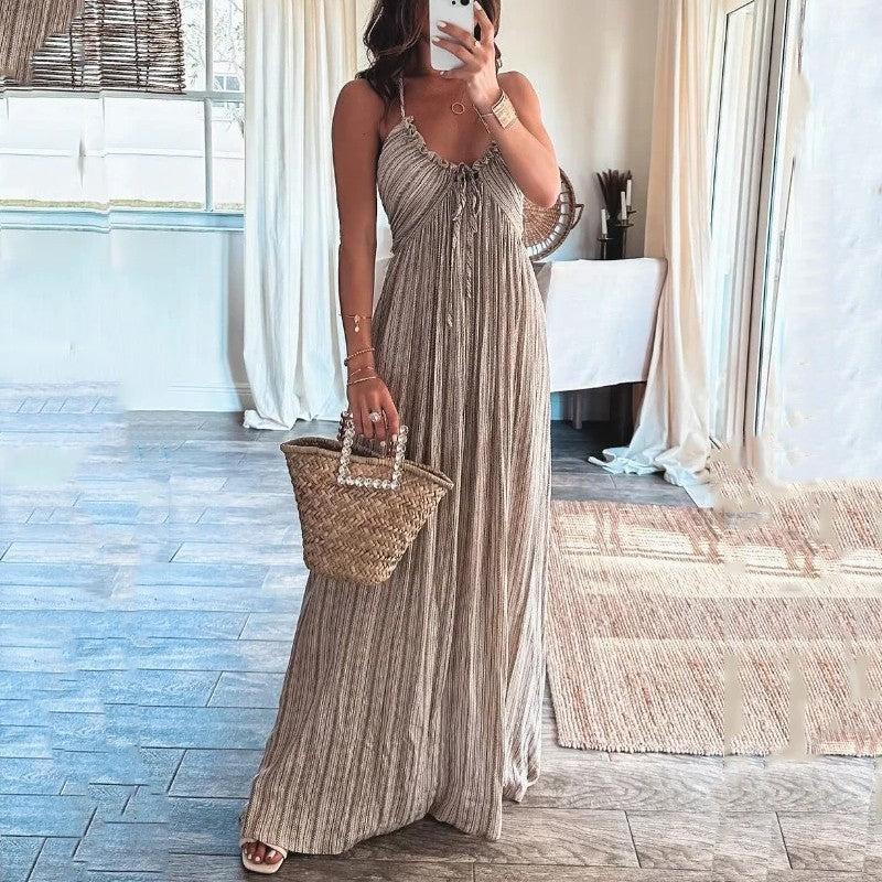 Summer Solid Color Sexy Backless Sling Dresses