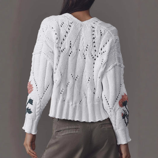 Trendy Embroidery Flower Idle Style Long-sleeved Sweaters