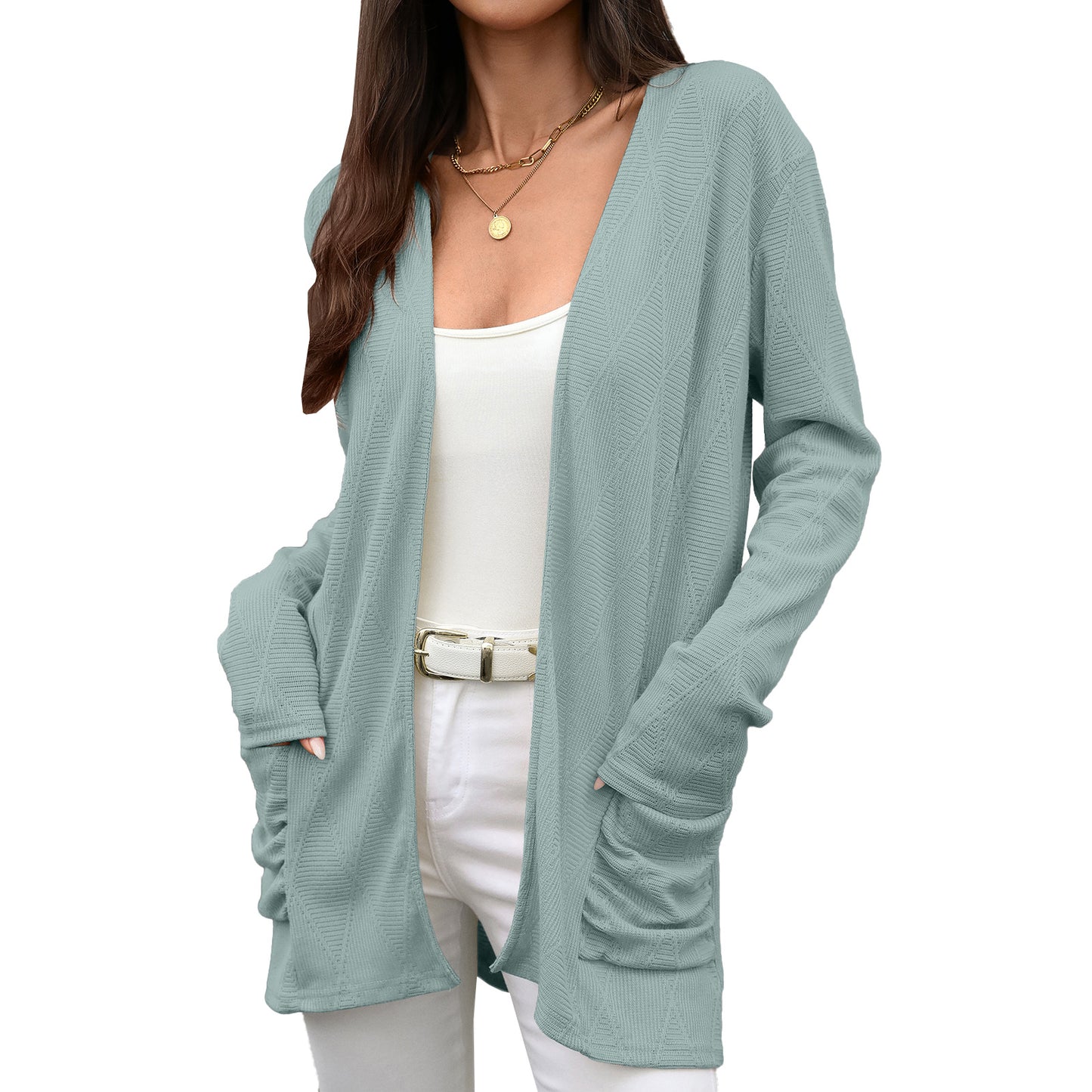 Women's Knitted Solid Color Mid-length Long Sleeve Cardigans