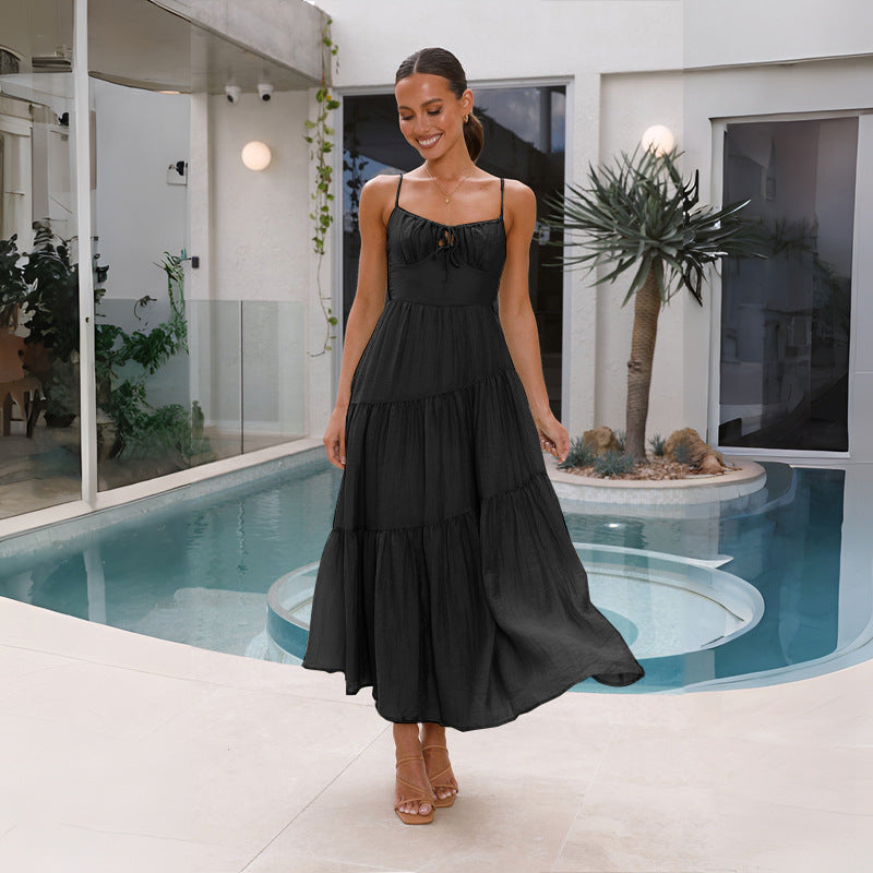 Women's Splicing Sling Long Backless Large Swing Dresses