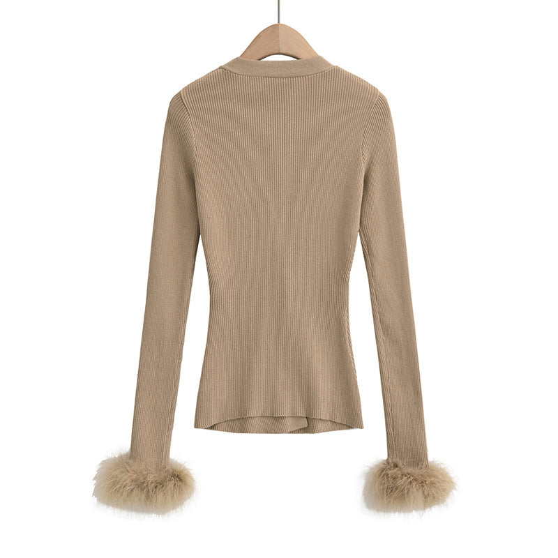Cuff Furry Knitted Long Sleeves Autumn Inner Wear Cardigans