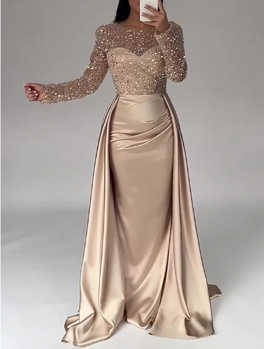 Women's Long-sleeved Elegant Host Temperament Queen Sequined Dresses