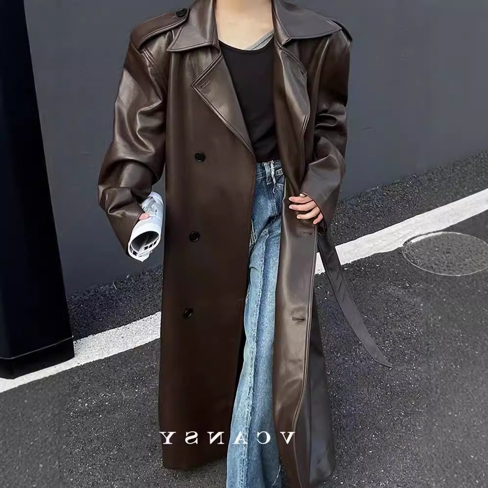 Leather Mid-length Hot Design Windbreaker Female Coats