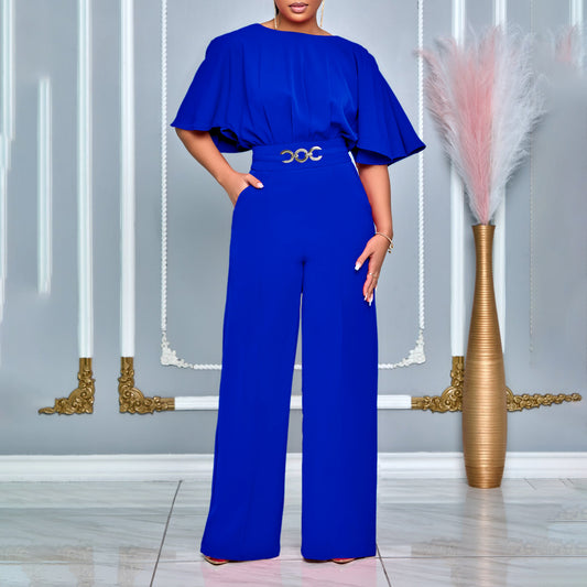 Women's Summer Fashion Round Neck Solid Color Pants
