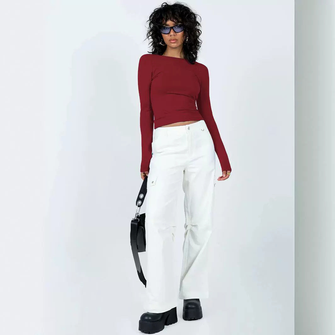 Women's Big Backless Long Sleeve American Sexy Blouses