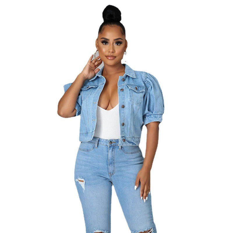 Women's Denim Washed Loose Three-quarter Sleeve Fashion Jackets
