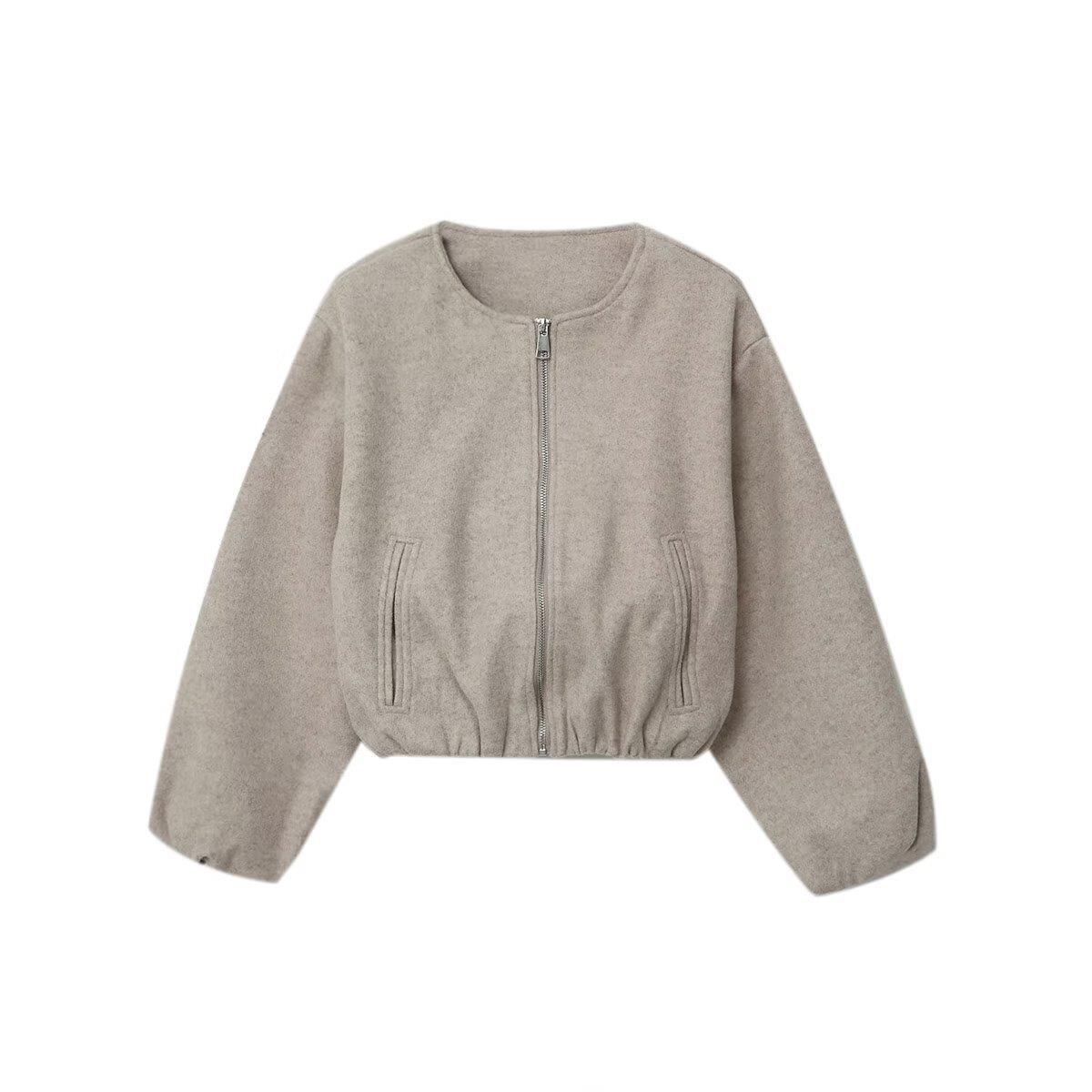 Simple Round Neck Summer Loose Zipper Jackets