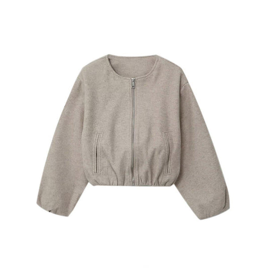 Simple Round Neck Summer Loose Zipper Jackets