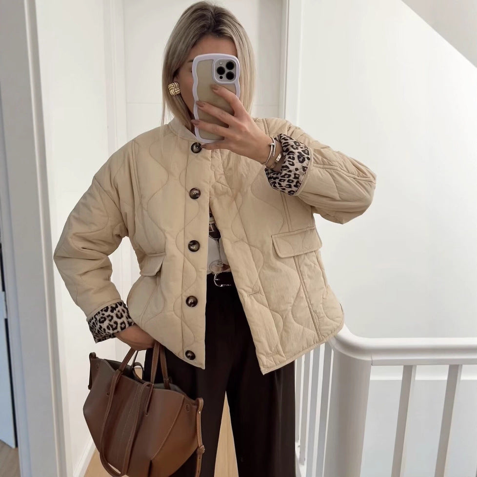 Women's Street Fashion Casual Quilted Cotton Black Coats