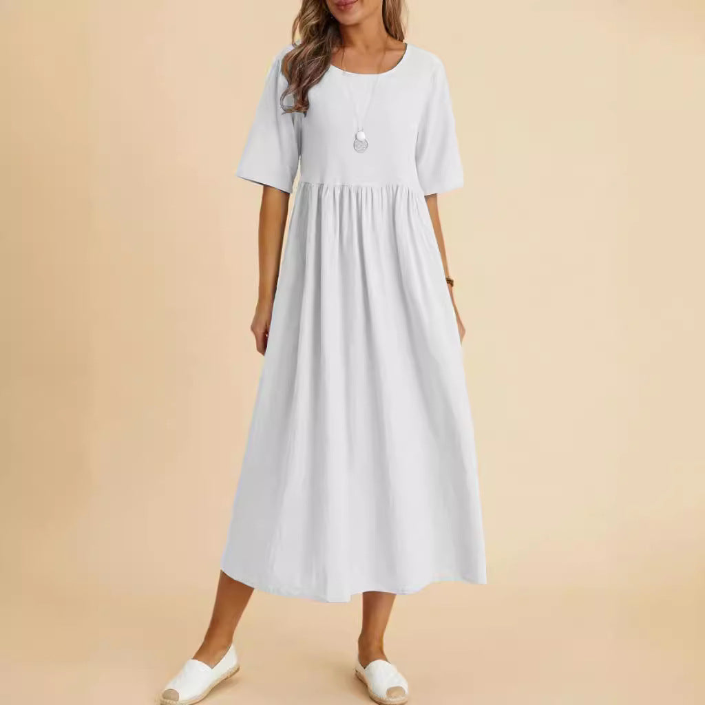 Women's Large Loose Cotton Linen Half Sleeve Dresses