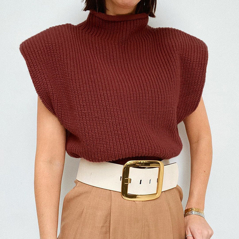 Women's Solid Color Knitted Sexy Temperament Turtleneck With Sleeves Sweater