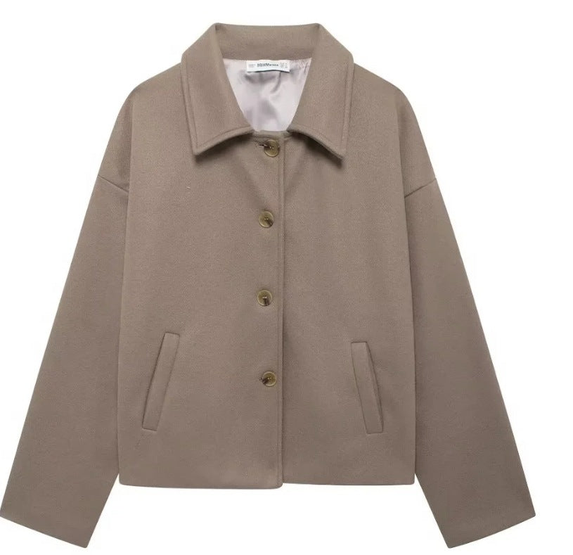 Women's Creative Lapel Button Loose Woolen Jackets