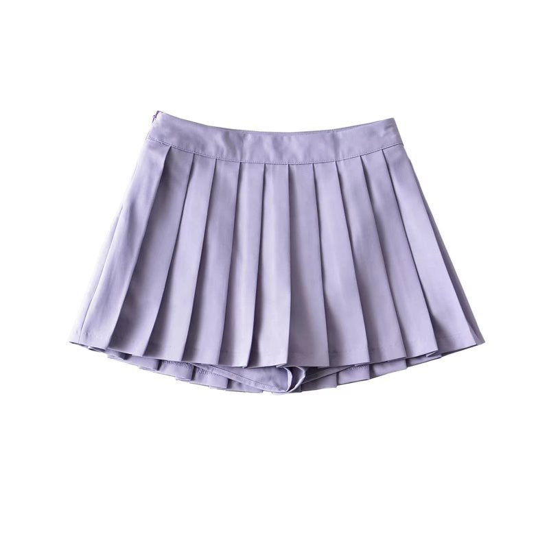 Women's Color High Waist Pleated Summer Front Skirts