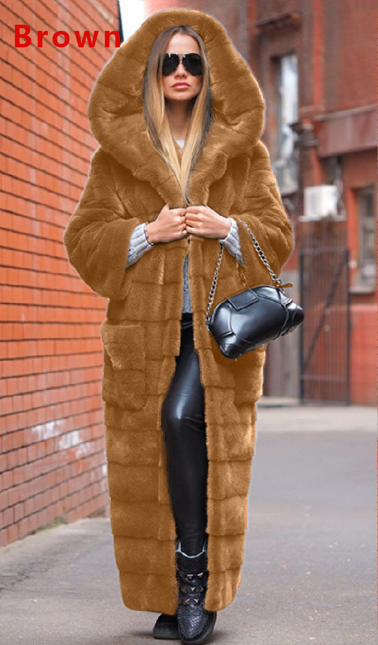 Women's Autumn Faux Fur Hooded Thickened Extended Coats