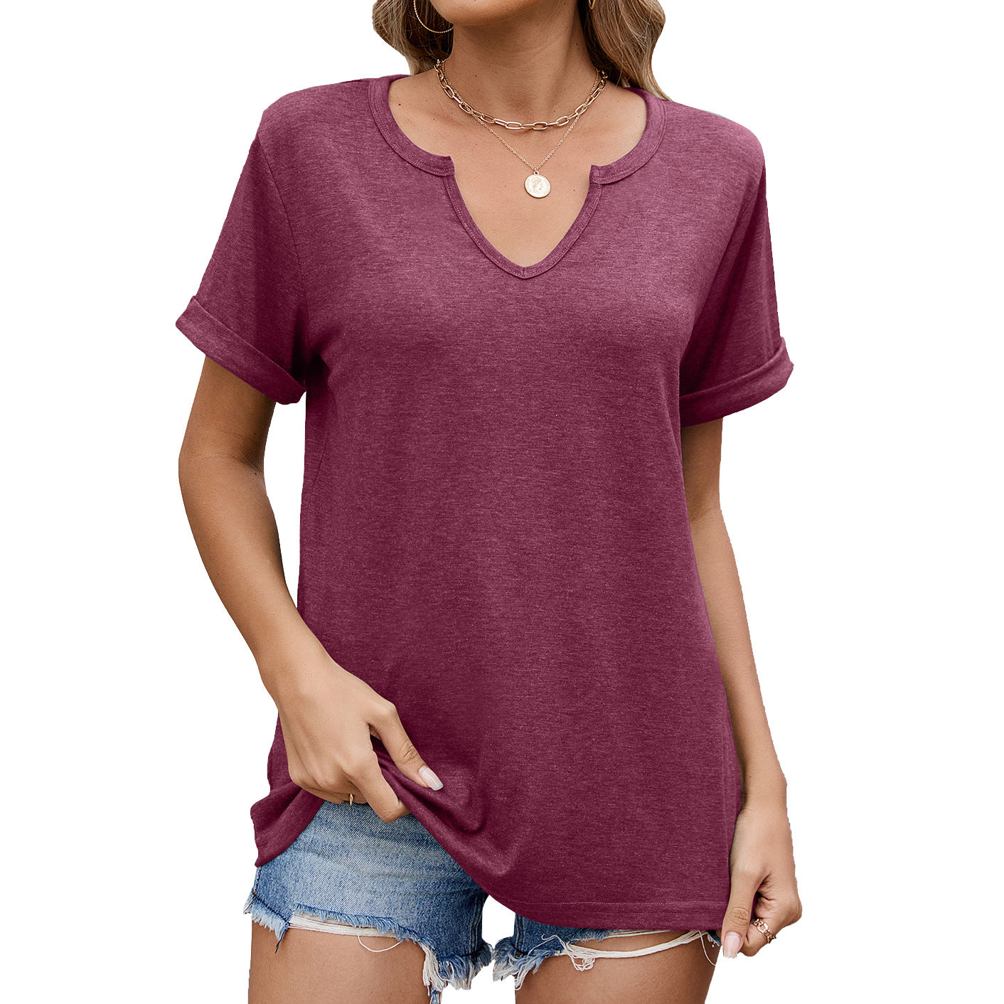 Women's Solid Color Loose Sleeve T-shirt Shorts