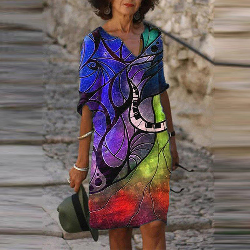 Women's Dress Autumn Fashion Positioning Flower Pattern Dresses