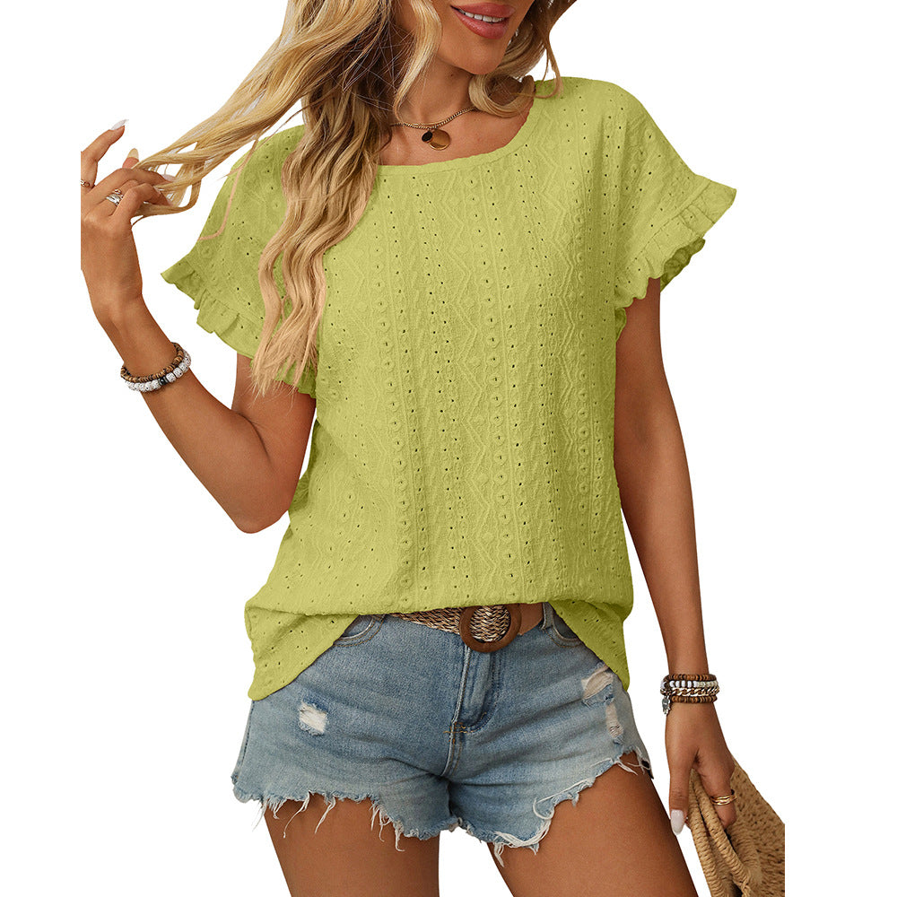 Women's Solid Color Round Neck Sweet Short-sleeved Blouses