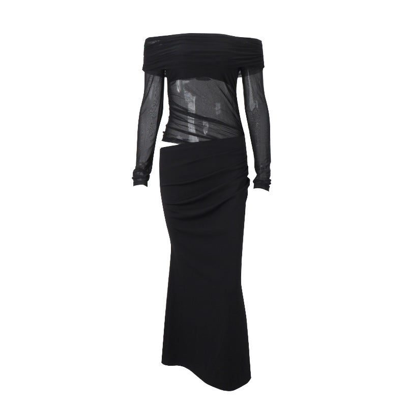Women's Sexy Pure Desire Mesh Stitching Long Dresses