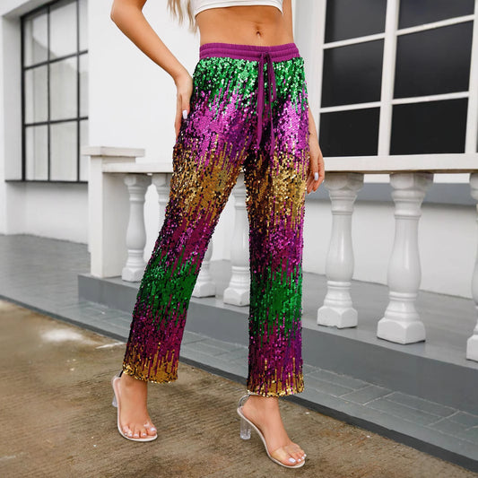 Women's Fashion Casual Drawstring Waist Gradient Color Pants