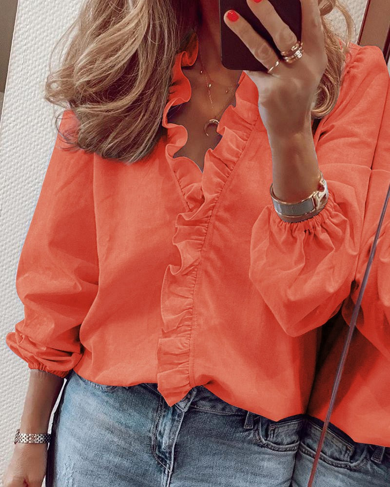 Women's Classy Comfortable Long Sleeve Ruffle Blouses