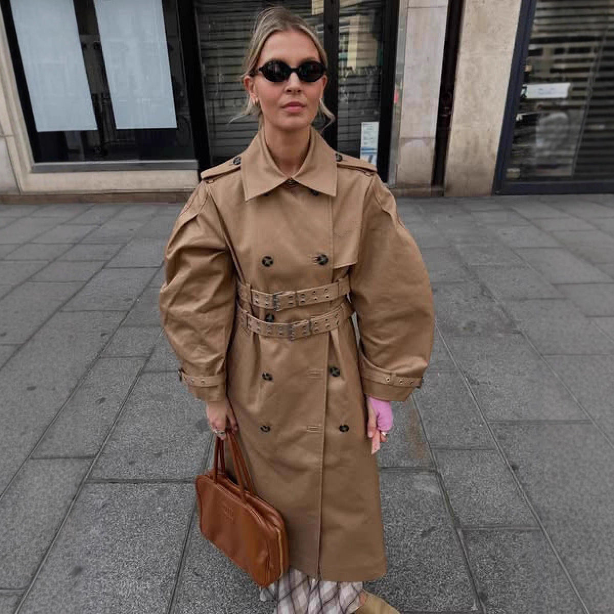 Women's Fashion Temperament Hooded Double Belt Trench Coats