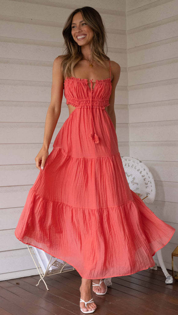 Women's Summer Temperament Camisole Sexy Cutout Long Backless Dress
