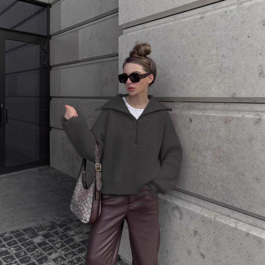 Women's Russian Half Zip Knit Casual Sweaters
