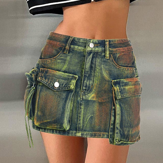 Three-dimensional High Waist Denim Miniskirt Asymmetric Skirts