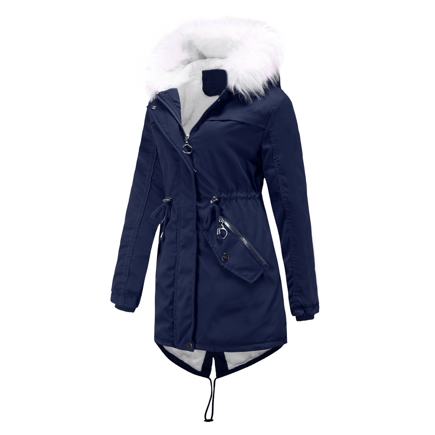 Women's Large Mid-length Fleece Lined Warm With Fur Coats