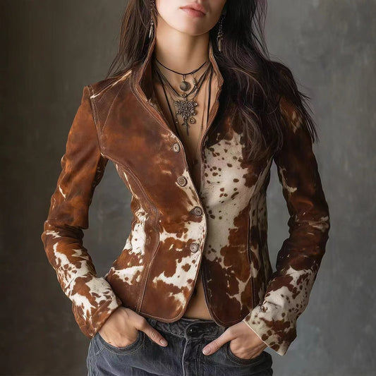 Women's Lapel Print Long-sleeved Single-breasted Personality Small Blazers