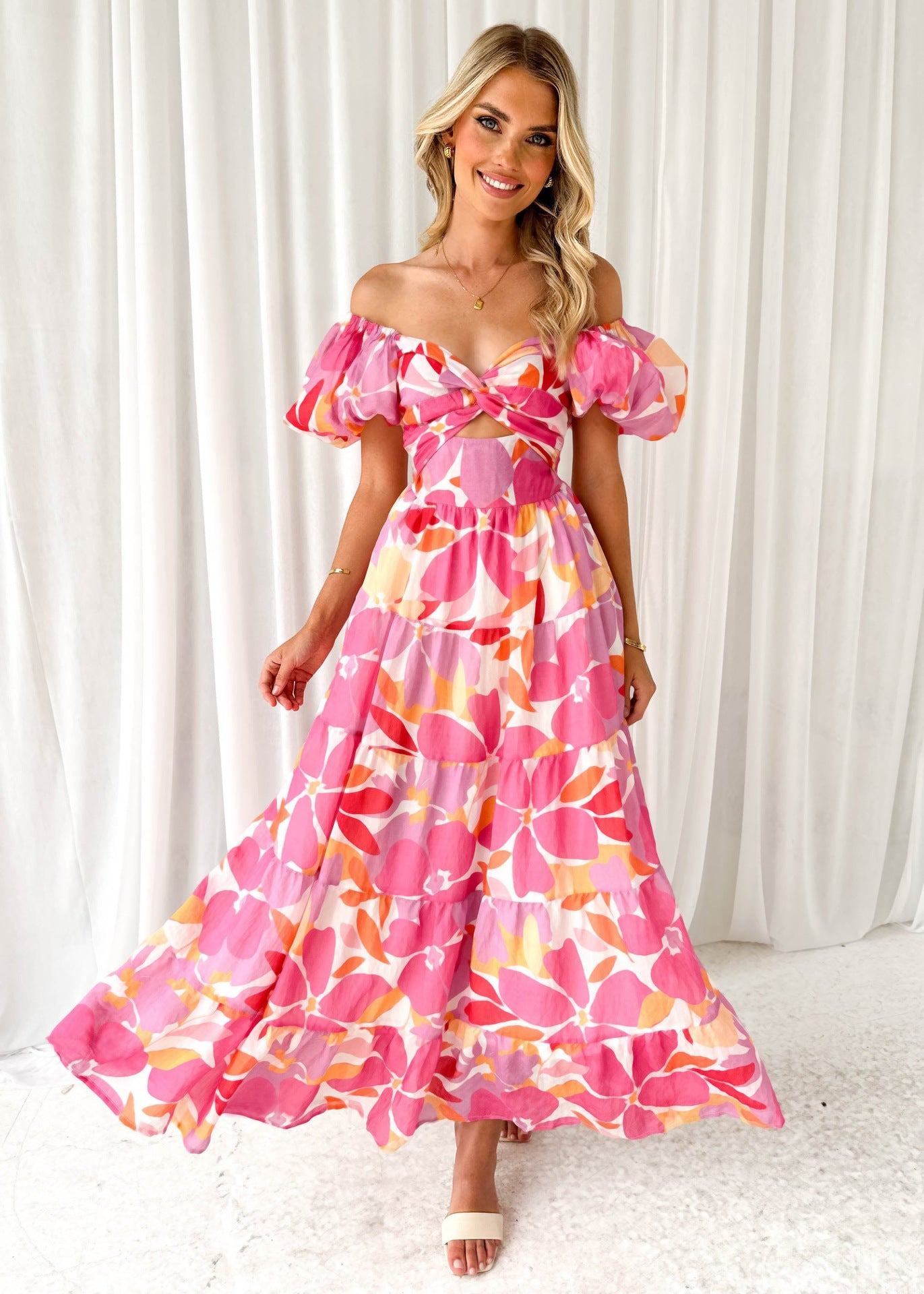 Women's Summer Vacation Casual Printed Puff Sleeve Dresses