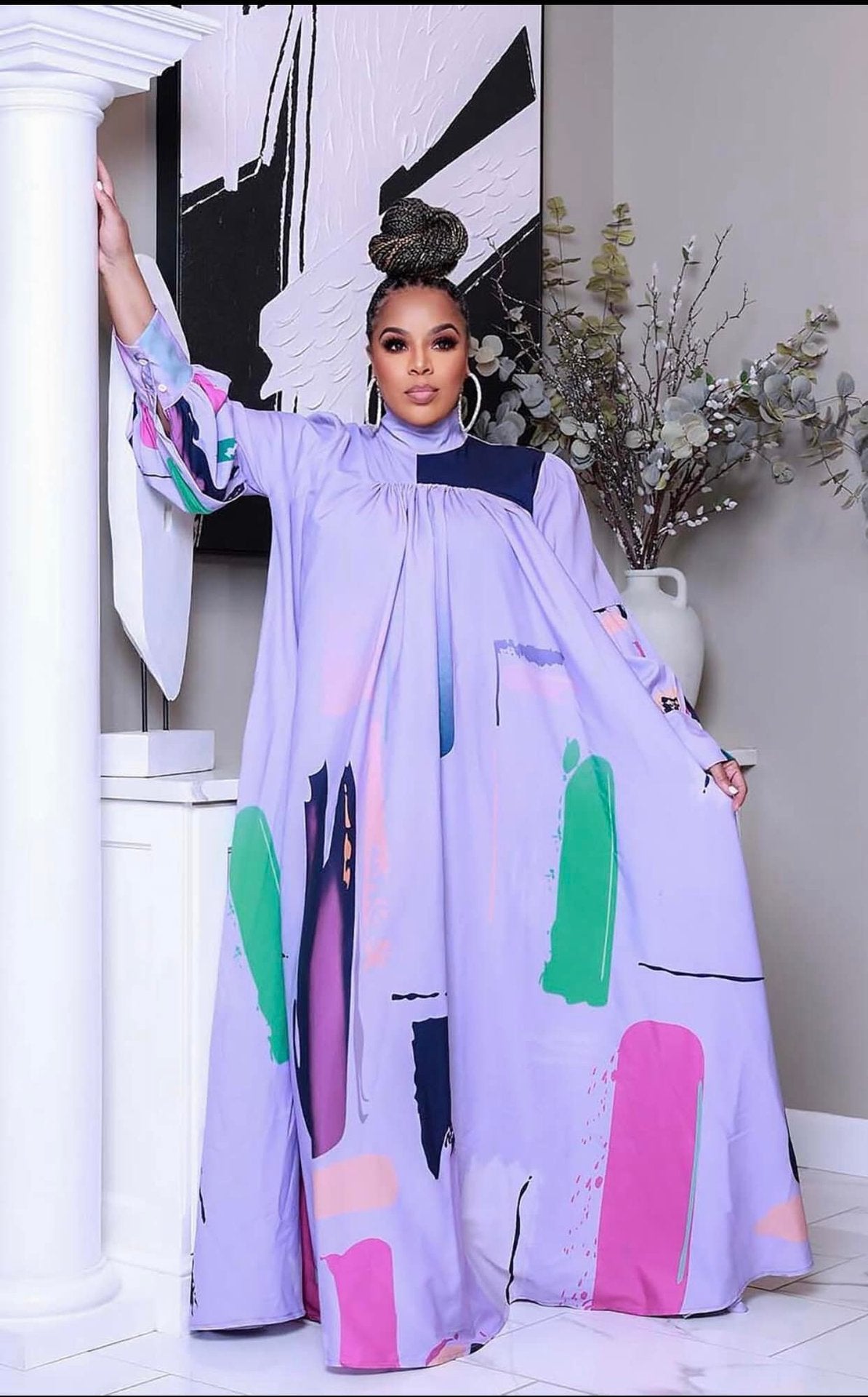 Women's Autumn Long Dress Printed Sleeve Swing Dresses