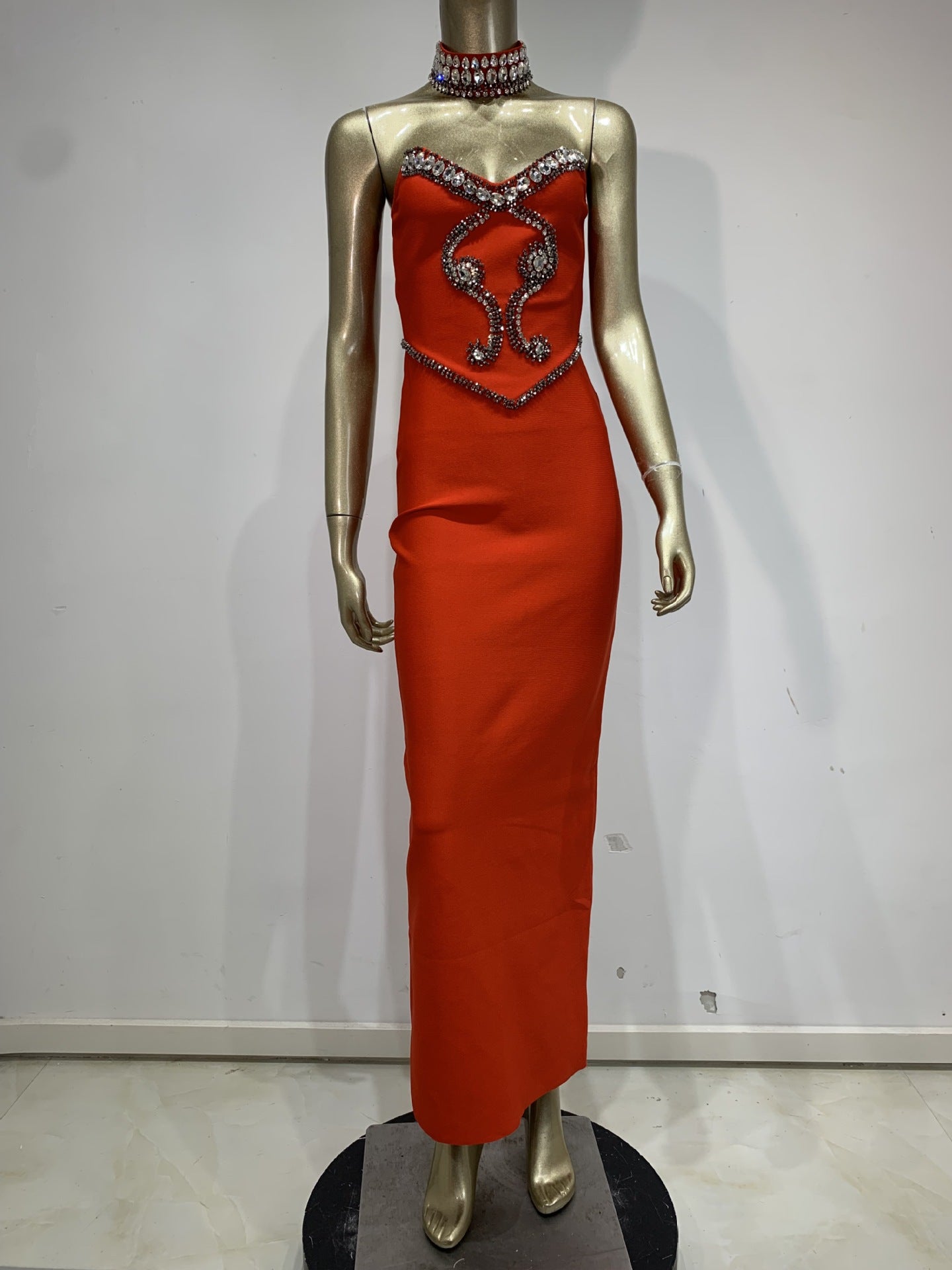 Pattern Strapless Long Type With Collar Dresses