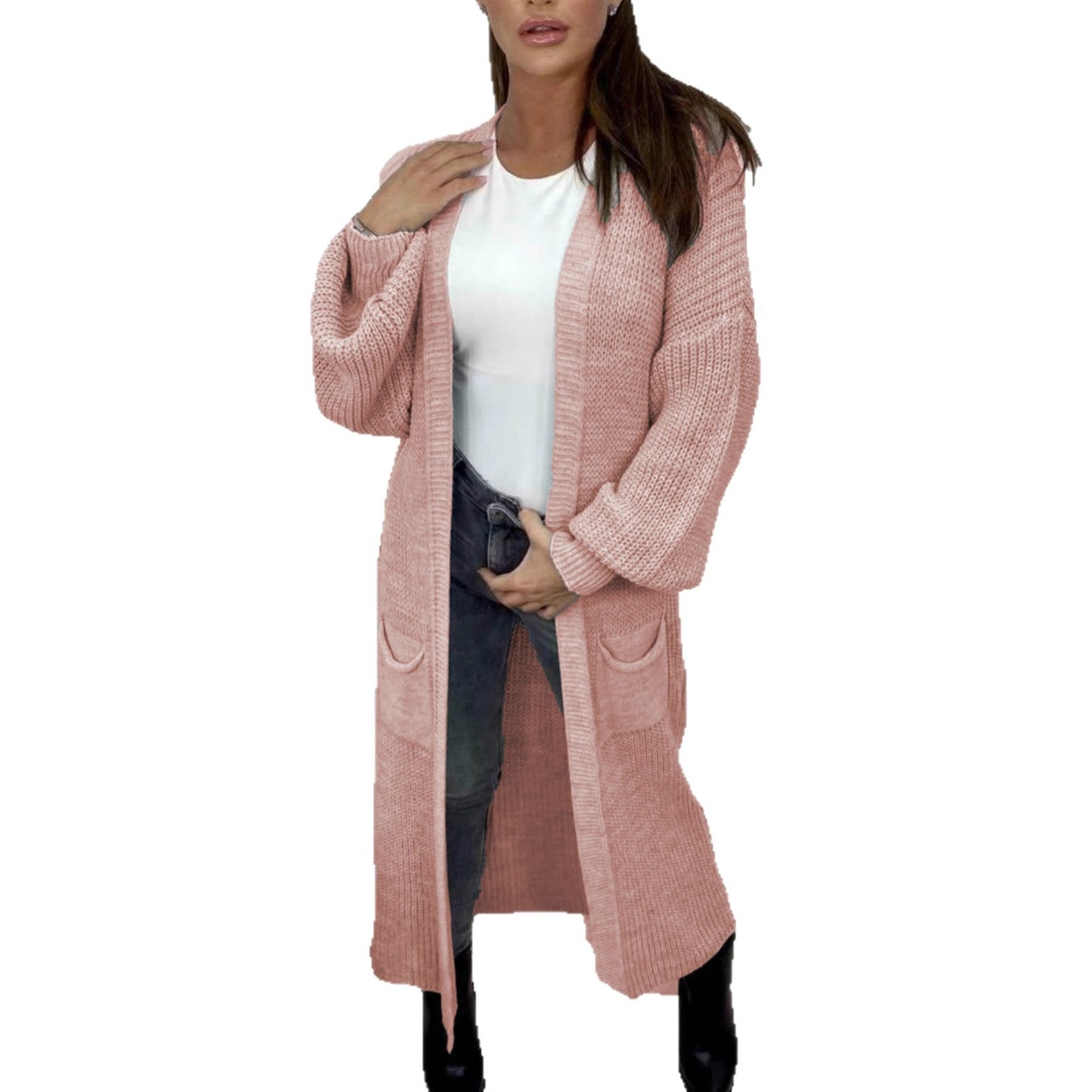 Women's Casual Long Solid Color Lantern Sleeve Knitwear