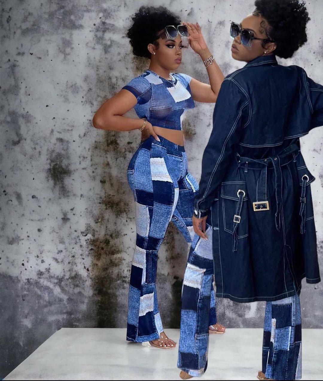 Women's Long Sleeve Denim Trench Cloak Jackets