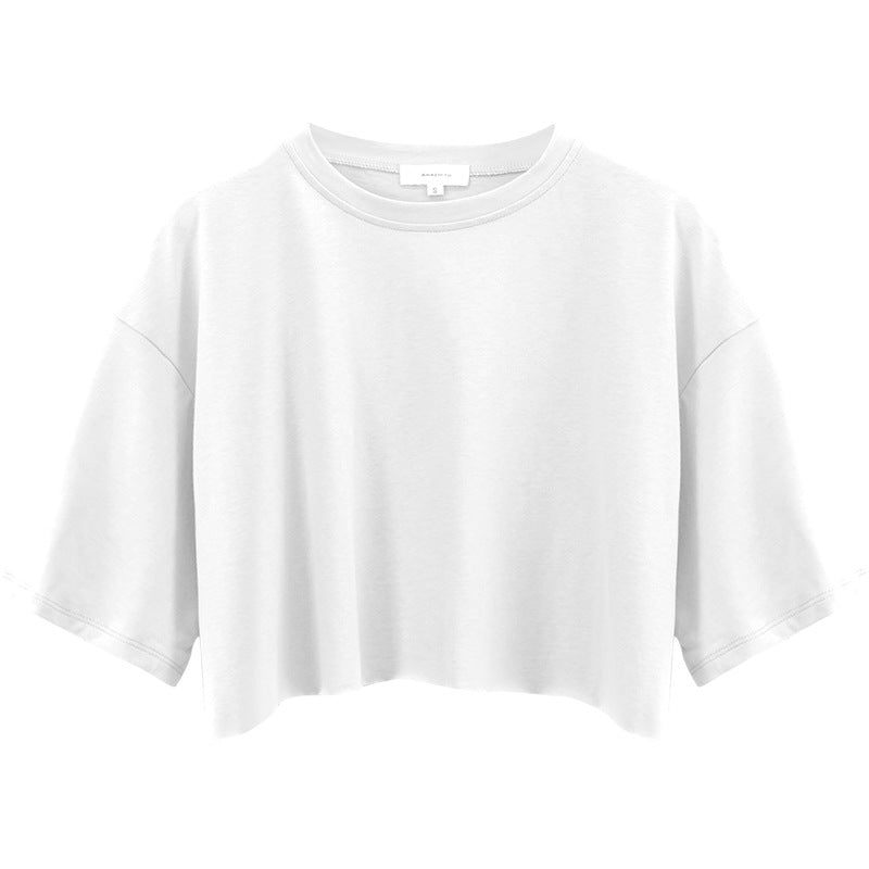Women's Hot Short-sleeved T-shirt Summer Pure Cotton Solid Color Navel Blouses
