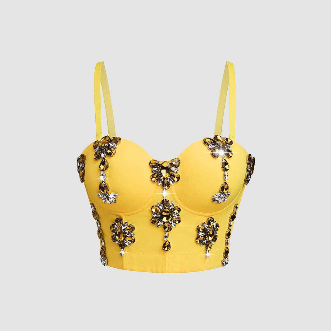 Decoration Spaghetti Strap Slim Fit Fishbone Tops