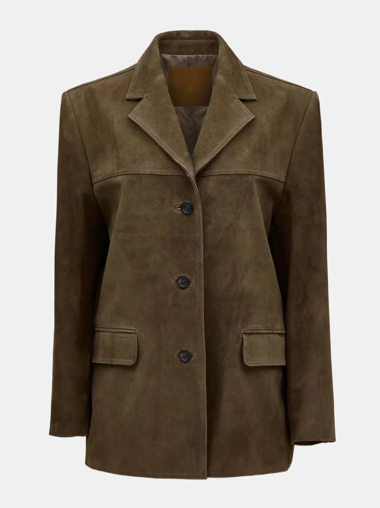 Classy Red Suede Retro Loose Lapels Jackets