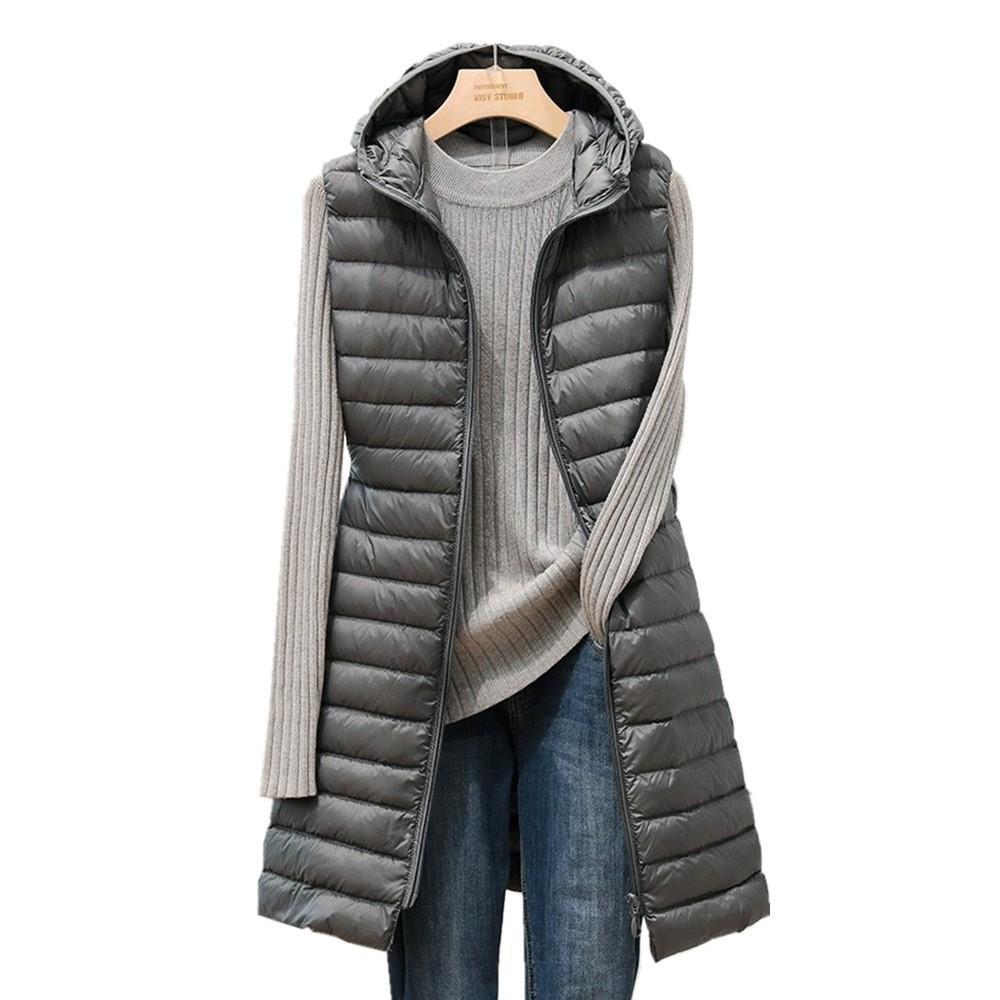 Women's Mid-length Hooded Lightweight Down Cotton Batch Vests