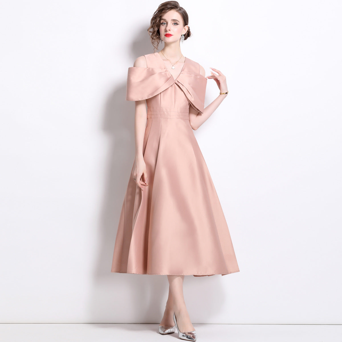 Pure Color Slimming Satin Mid-length Slim Dresses