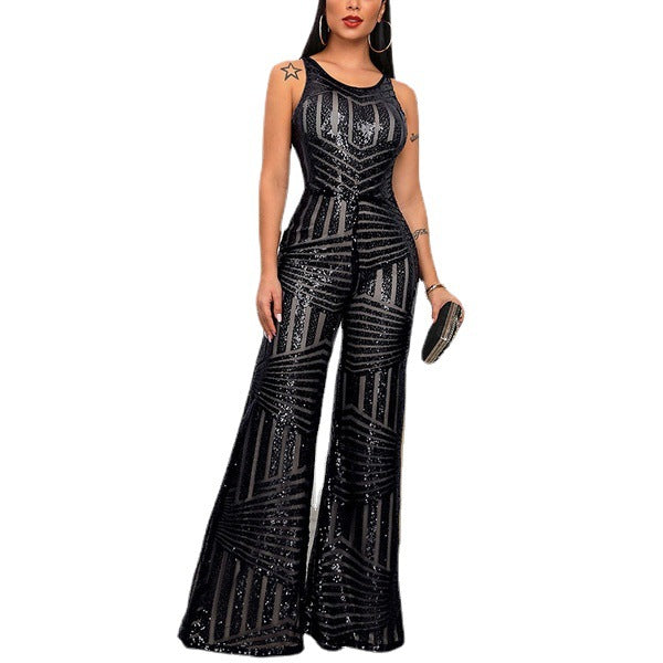 Noble Temperament Sequin Sequined Sleeveless Pullover Pants