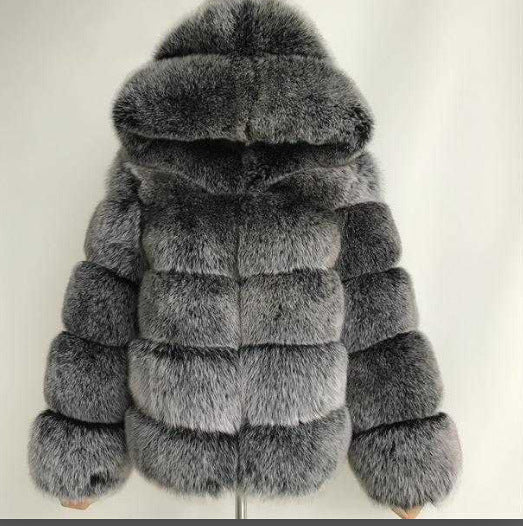 Fur With Hood Splicing Imitation Fox Coats