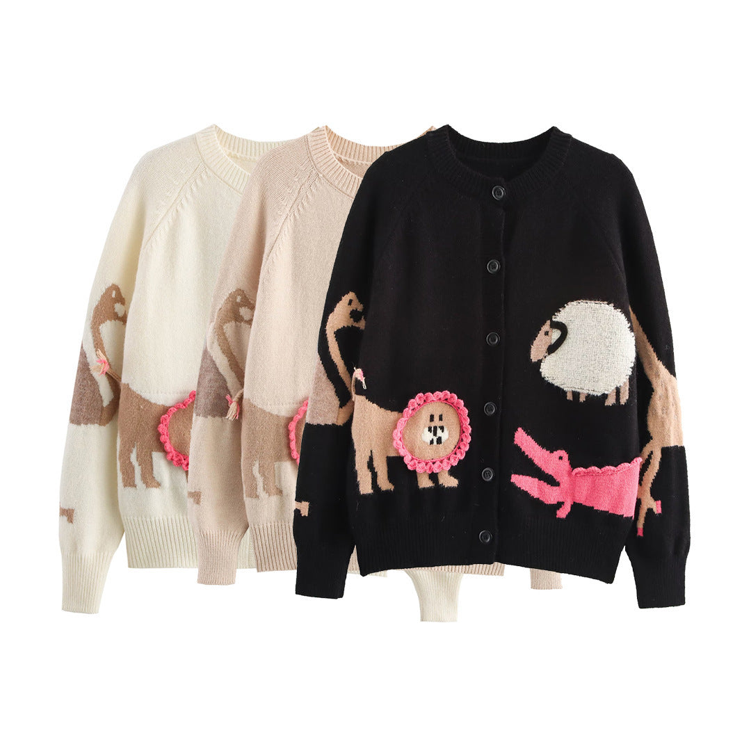Women's Animal Three-dimensional Jacquard Round Neck Knitted Knitwear