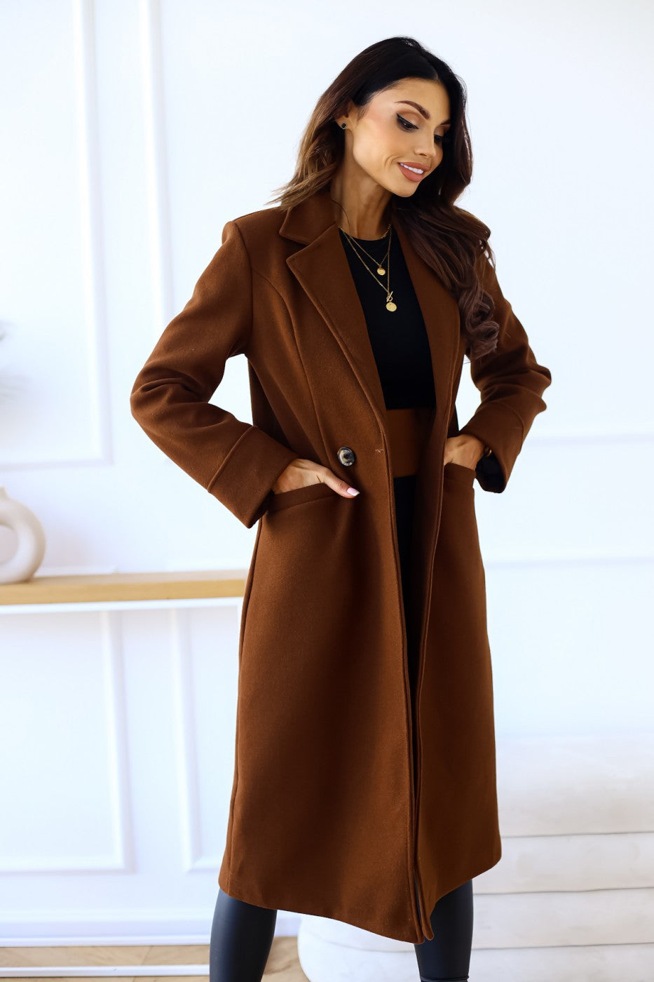 Women's Simple Double Breasted Long Sleeve Lapel Coats