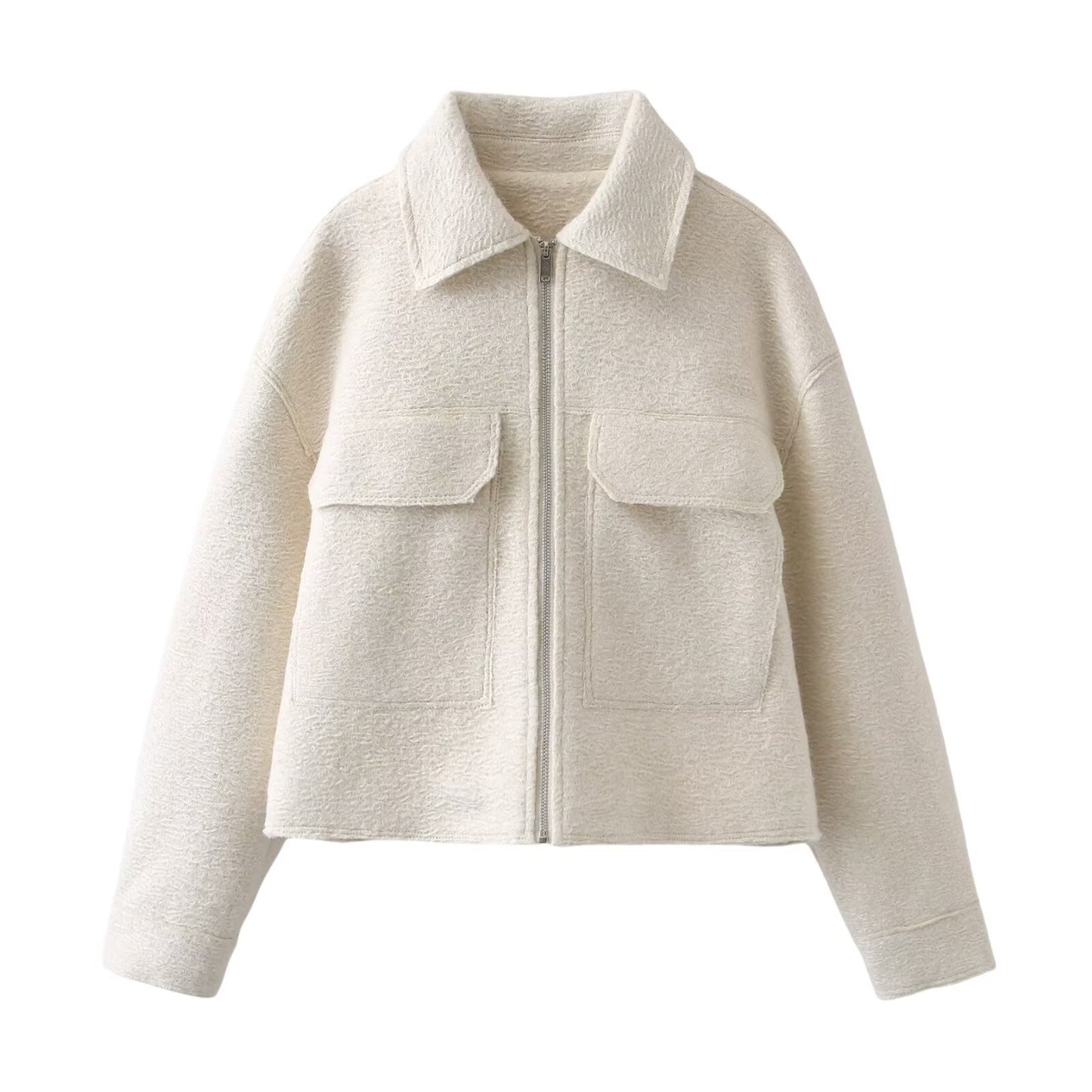 Women's Street Fashion Woolen Lapel Pocket Decorative Jackets