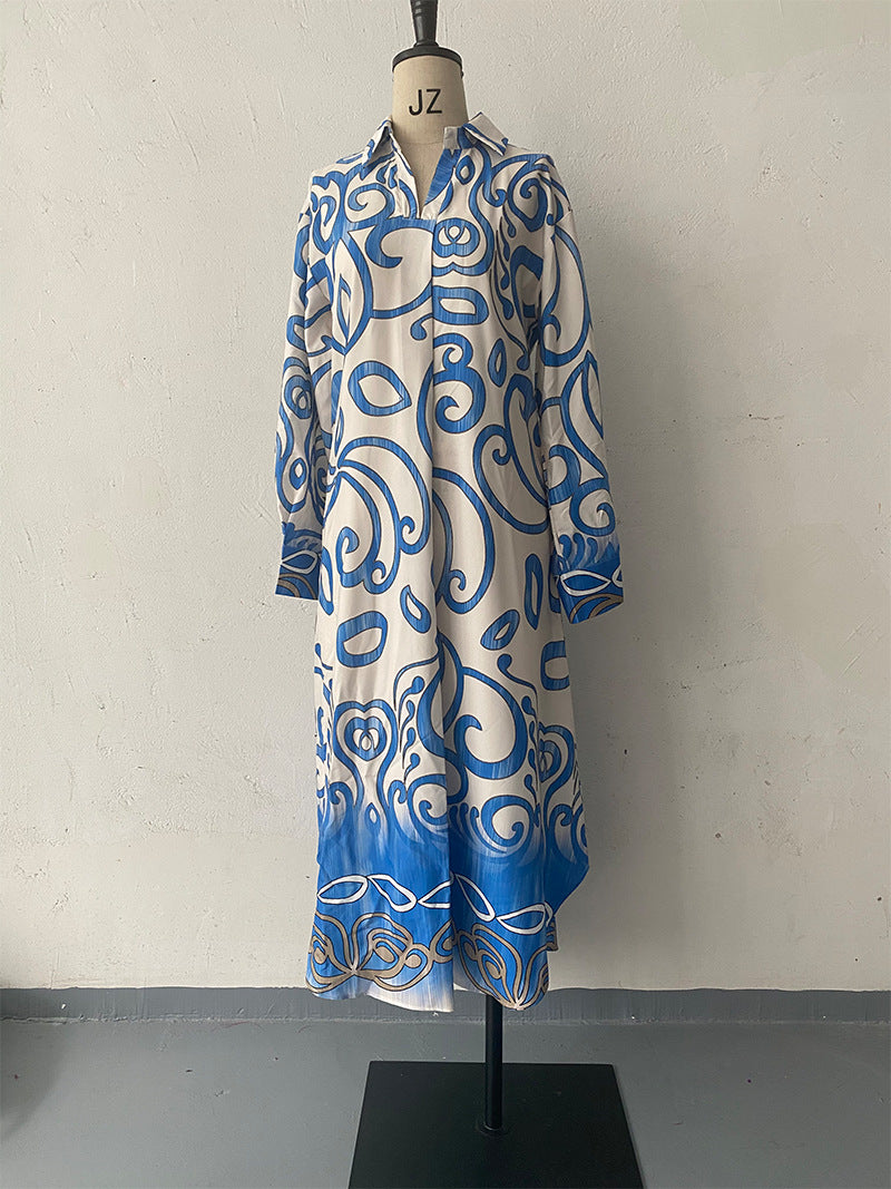 Women's Summer Fashion Printed Long Sleeve Loose Dresses