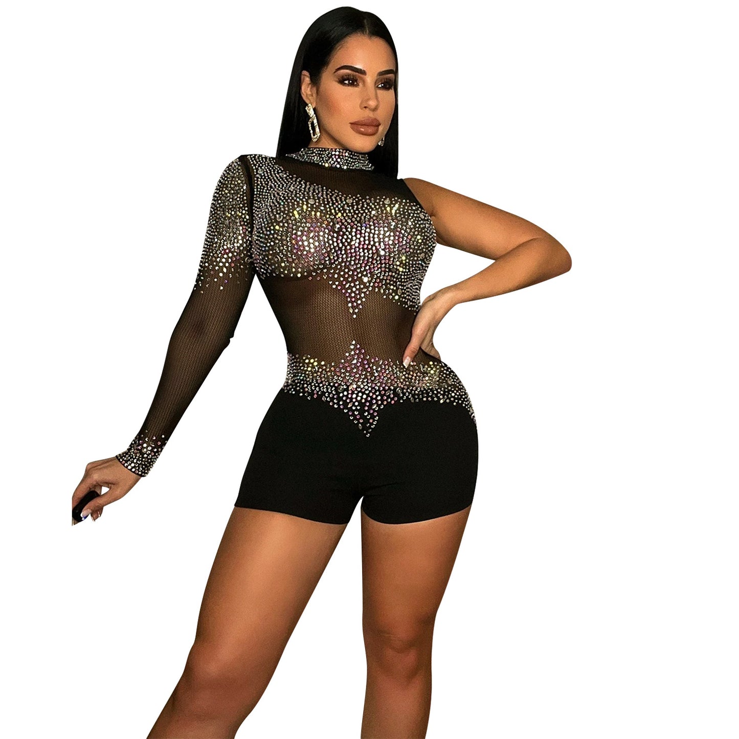 Women's Fashion Sexy Tight Nightclub Single Sleeve Pants