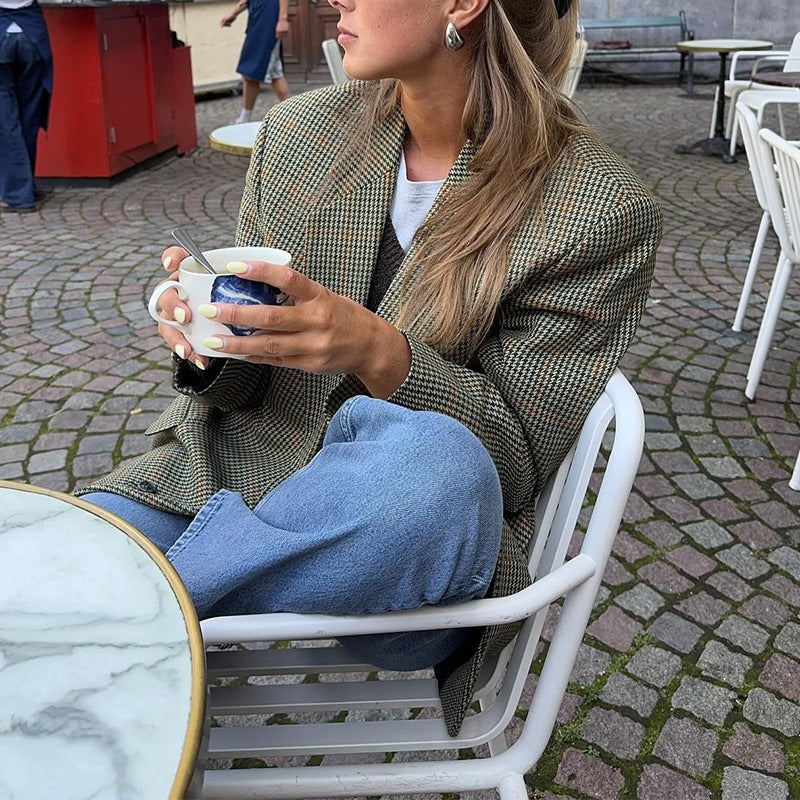 Women's French Style Temperament Simple Plaid Autumn Suits