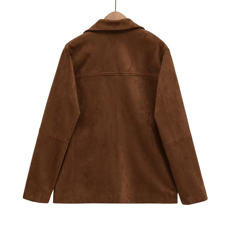 Women's Suede Loose Casual Long Sleeves Blazers
