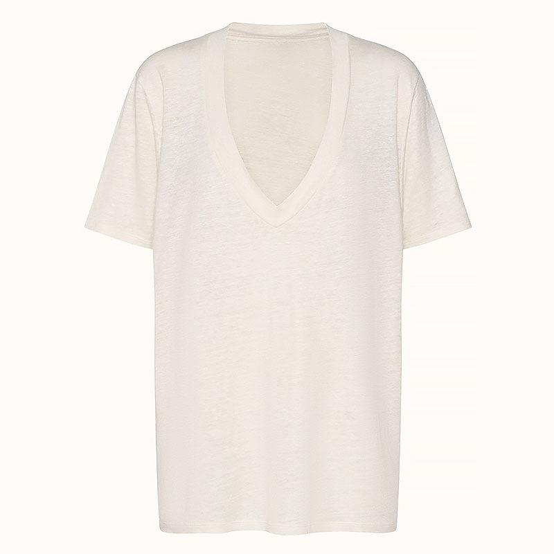 Women's Deep Design T-shirt Summer Knitted Hemp Bamboo Blouses